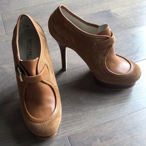 4” leather & suede platform camel heel! 🐪